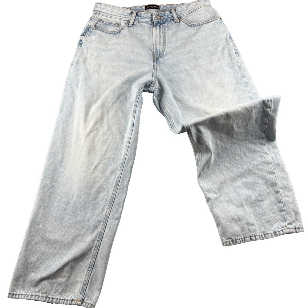 Jack & Jones Baggy Fit Jeans Men's 34 X 32 Blue Denim‎ Stretch Mid Rise Wide Leg